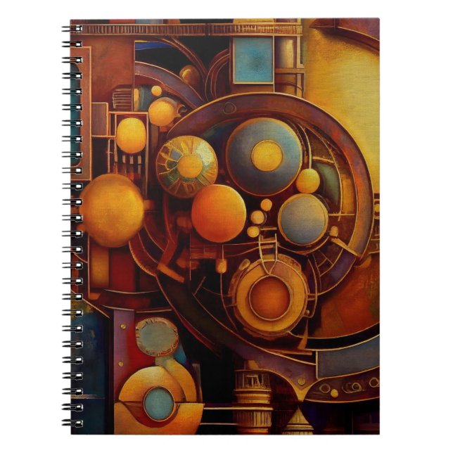 Caderno Espiral Composição de Orbe Mecânico Steampunk (Frente)