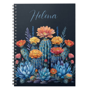 Caderno Espiral Composição dos cactos em floração, suculentes