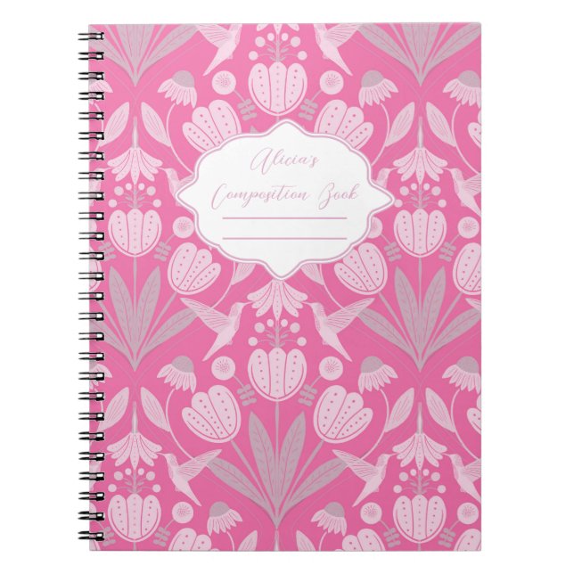 Caderno Espiral Composição Personalizada de Coquete de Hummingbird (Frente)