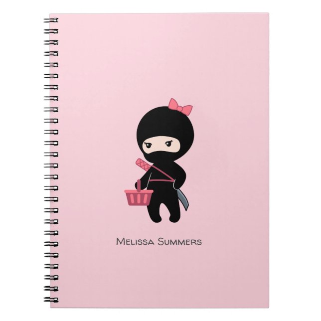 Caderno Espiral Comprando o nome personalizado da Ninja em rosa (Frente)