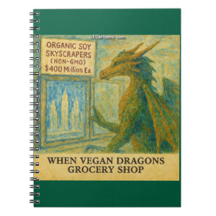 Caderno Espiral Compras engraçadas de supermercado do dragão vegan