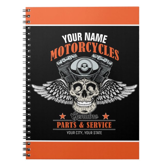 Caderno Espiral Compro de Motociclos Personalizados do Crânio Voad (Frente)