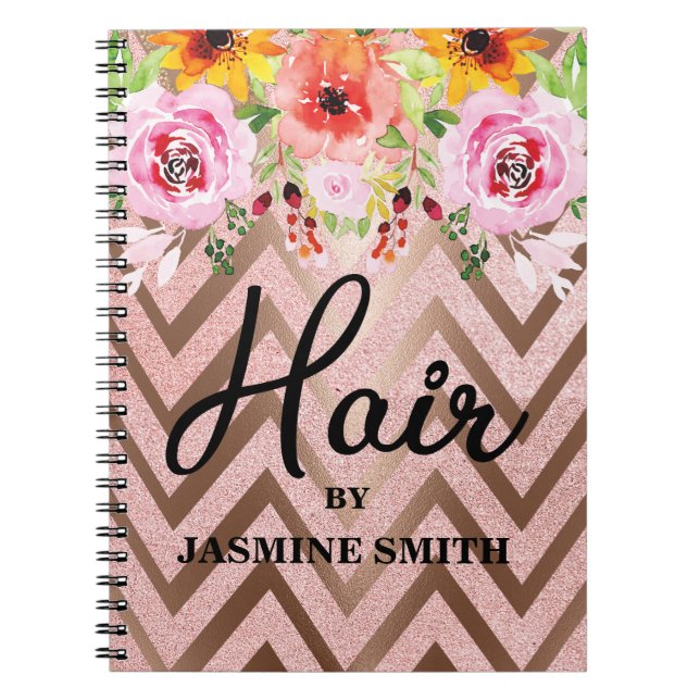 Caderno Espiral Compromisso Floral de Rosa de Cabelo Dourado com L (Frente)