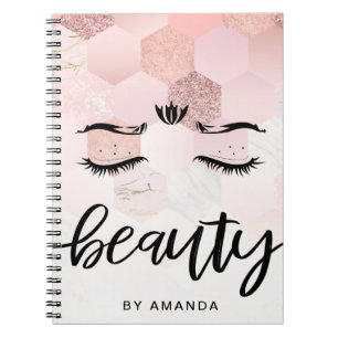 Caderno Espiral Compromisso personalizado de beleza Dourada Rosa