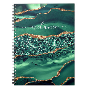 Caderno Espiral Computador portátil Glitter Verde Dourado, Seu Nom