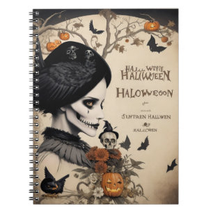 Caderno Espiral computador portátil moderno de halloween crow e cr