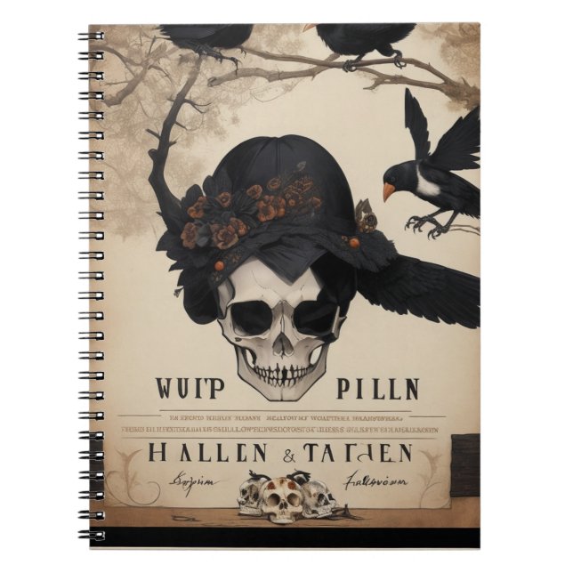 Caderno Espiral computador portátil moderno de halloween crow e cr (Frente)