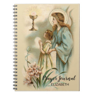 Caderno Espiral Comunhão do anjo religioso do vintage primeiro