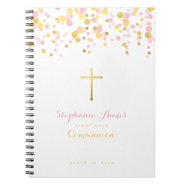 Caderno Espiral Comunhão Rosa e Dourado Confetti (Frente)