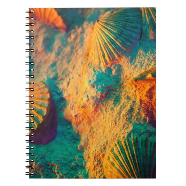 Caderno Espiral Conchas Coloridas e Areia na Feia (Frente)