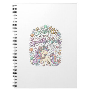 Caderno Espiral Conchas de Unicórnio e Chifres Brilhantes Vetor Pr