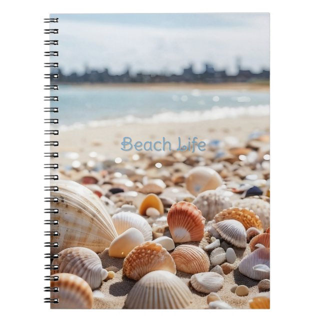 Caderno Espiral Conchas do Mar na Praia (Frente)