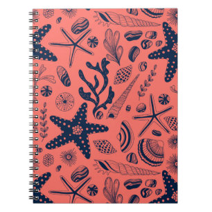 Caderno Espiral Conchas marinhas que vivem fundo de coral
