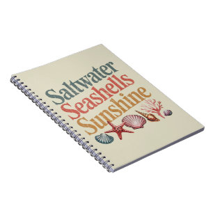 Caderno Espiral Conchas Marinhas Sol Verão Praia Férias