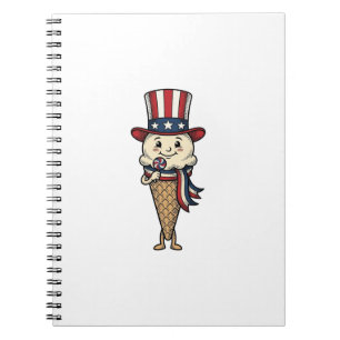 Caderno Espiral Cone de Sorvete Patriótico Design de Gravação Anti