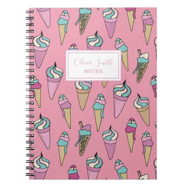 Caderno Espiral Cone de Sorvete Rosa Personalizada (Frente)