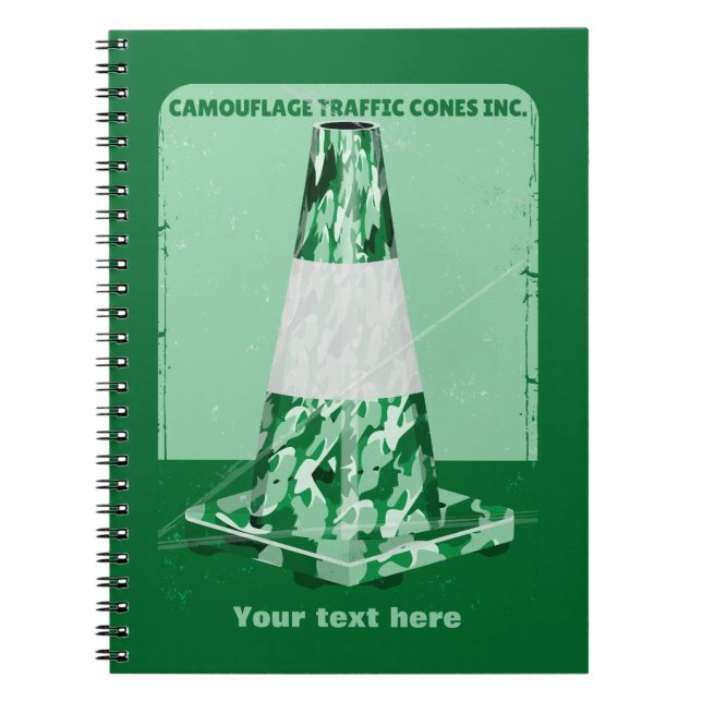 Caderno Espiral Cone de trânsito engraçado com cone de Camouflard (Frente)