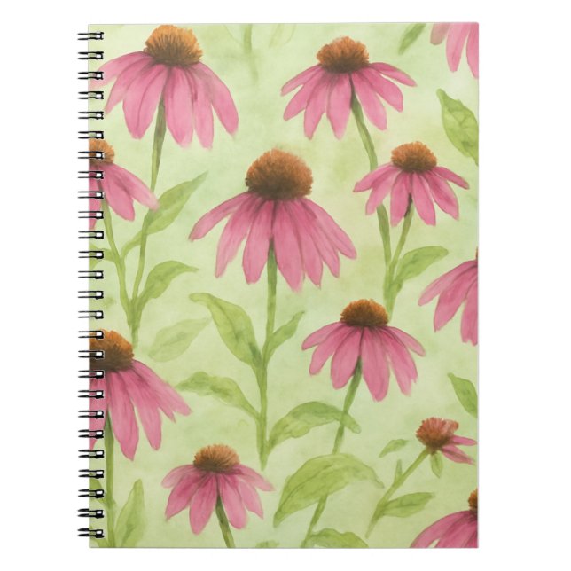 Caderno Espiral Coneflower Floral de Aquarela (Frente)