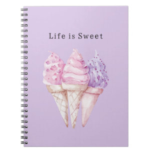 Caderno Espiral Cones de Sorvete Rosa Roxo
