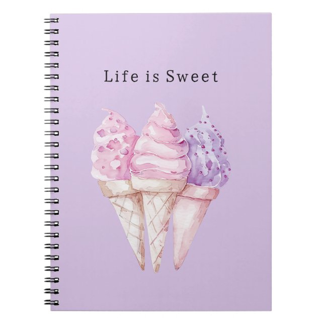 Caderno Espiral Cones de Sorvete Rosa Roxo   (Frente)