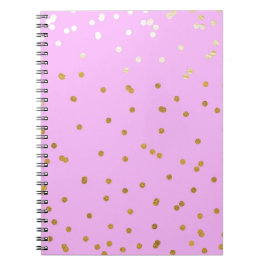 Caderno Espiral Confetes de Pontos Rosa e Dourado Glamour Moderno