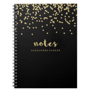 Caderno Espiral Confetes Dourados do falso na tipografia das notas