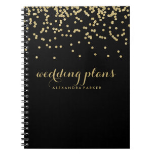 Caderno Espiral Confetes Dourados do falso no preto algum