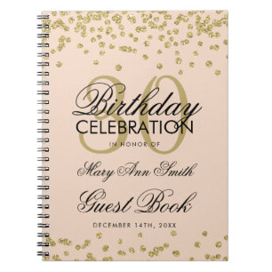 Caderno Espiral Confetti Dourado de Livro-convidado aniversário d