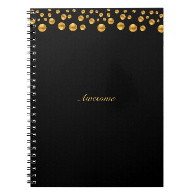 Caderno Espiral Confetti e caligrafia Dourada em chic em preto (Frente)