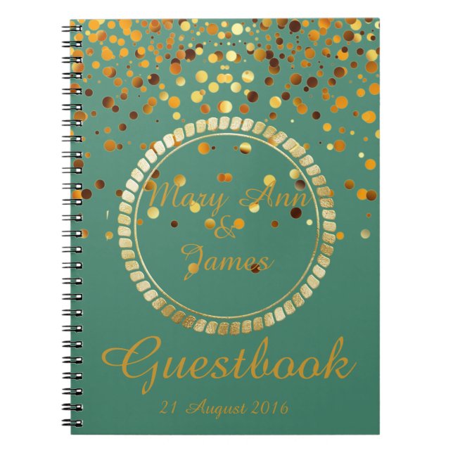 Caderno Espiral Confetti Glitter Faux Foil Green Guest Notebo (Frente)