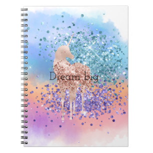 Caderno Espiral Confetti Glitter Roxo Púrpura do Unicórnio Rosa 