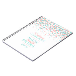 Caderno Espiral Confetti pontos laranja verde livro de convidados
