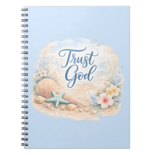 Caderno Espiral "Confie em Deus" Aquarela Cristã de Praia Costeira