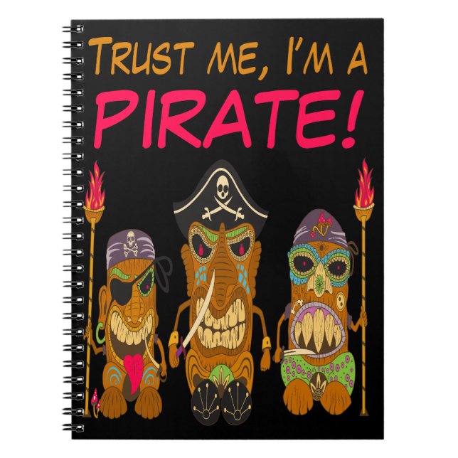 Caderno Espiral Confie em mim, sou um pirata, Tiki Pirates, Engraç (Frente)