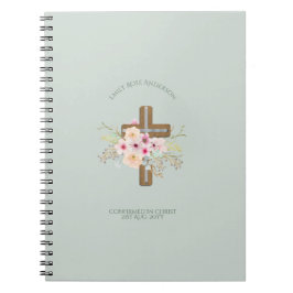 Caderno Espiral Confirmação feminina Presente Cruz Floral Personal
