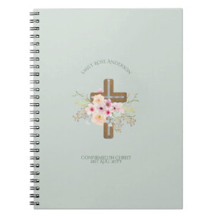 Caderno Espiral Confirmação feminina Presente Cruz Floral Personal