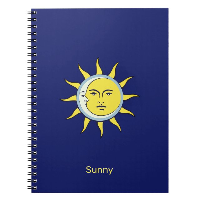 Caderno Espiral Conjunção da Lua e do Sol em Azul Marinho (Frente)