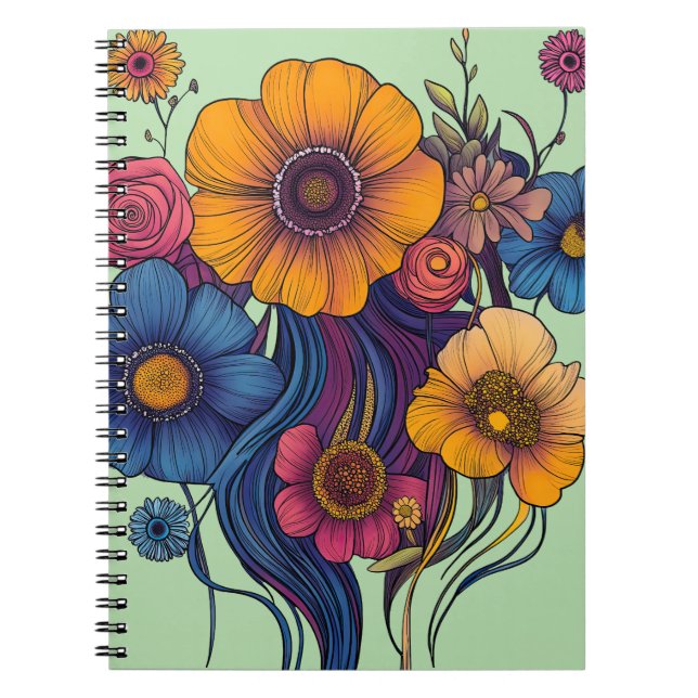 Caderno Espiral Conjunto artístico de belas flores (Frente)