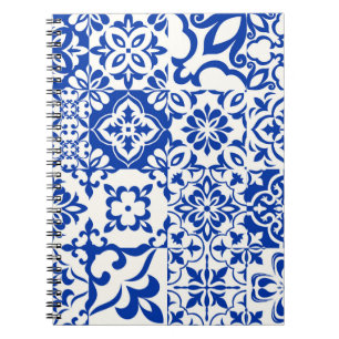 Caderno Espiral Conjunto de 16 azulejos Azulejos em azul, branco. 