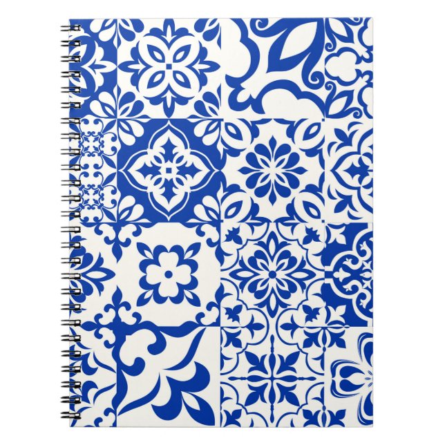 Caderno Espiral Conjunto de 16 azulejos Azulejos em azul, branco.  (Frente)
