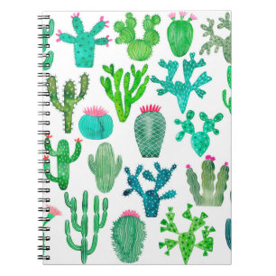 Caderno Espiral Conjunto de cactos de aquarelas, cactos flor ilust
