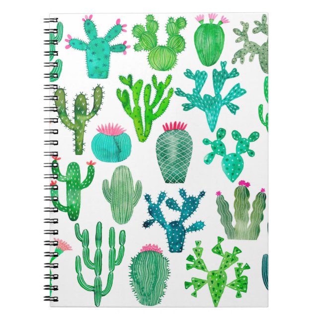 Caderno Espiral Conjunto de cactos de aquarelas, cactos flor ilust (Frente)