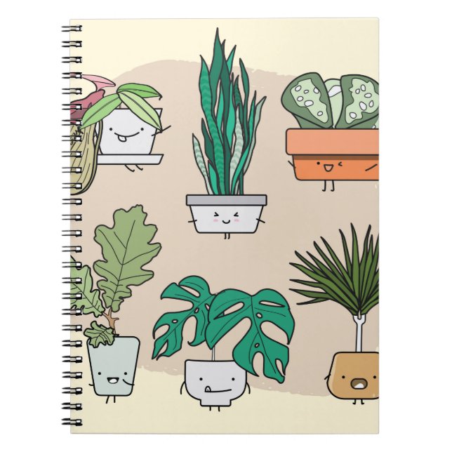 Caderno Espiral Conjunto de lindas plantas caseiras em potes. botâ (Frente)
