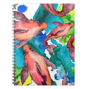 Caderno Espiral Conjunto de peixes aquáticos. Mar vermelho e peixe