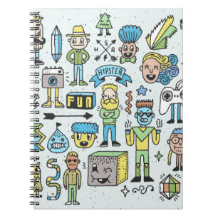Caderno Espiral Conjunto de rabiscos de hipsteres malucos 2. Mão