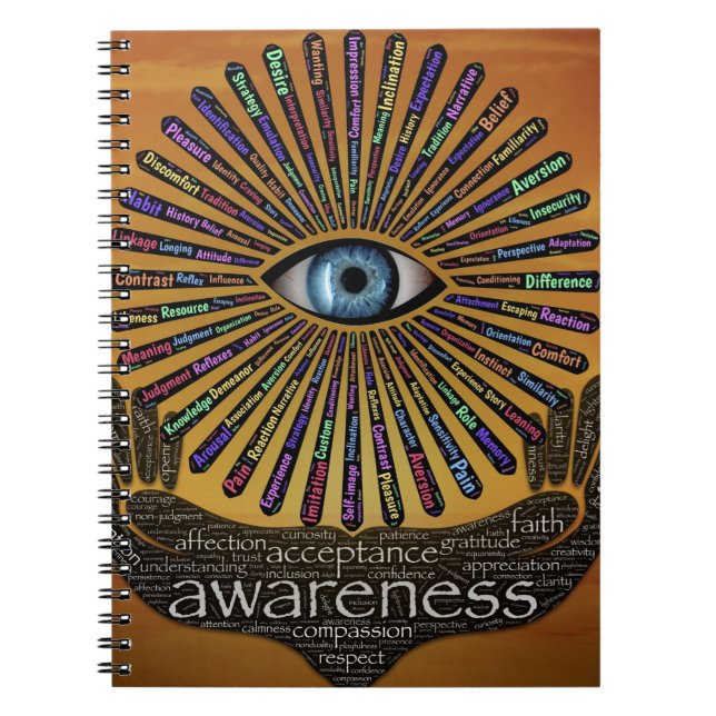 Caderno Espiral Consciência mente Arte de Palavras Inspiradora (Frente)