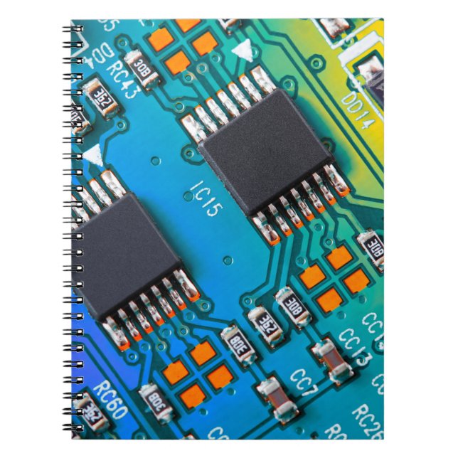Caderno Espiral Conselho de circuito eletrônico fechar fundo, jato (Frente)