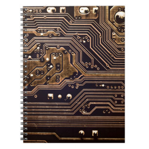 Caderno Espiral conselho do circuito do ouro. Hardware eletrônico