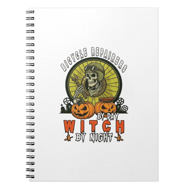 Caderno Espiral Consertadores de Bicicletas Caveira de Bruxa Chave (Frente)