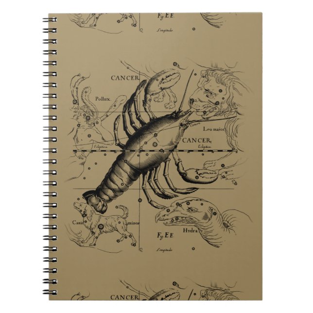 Caderno Espiral Constelação de cancer Hevelius 1690 Engave (Frente)
